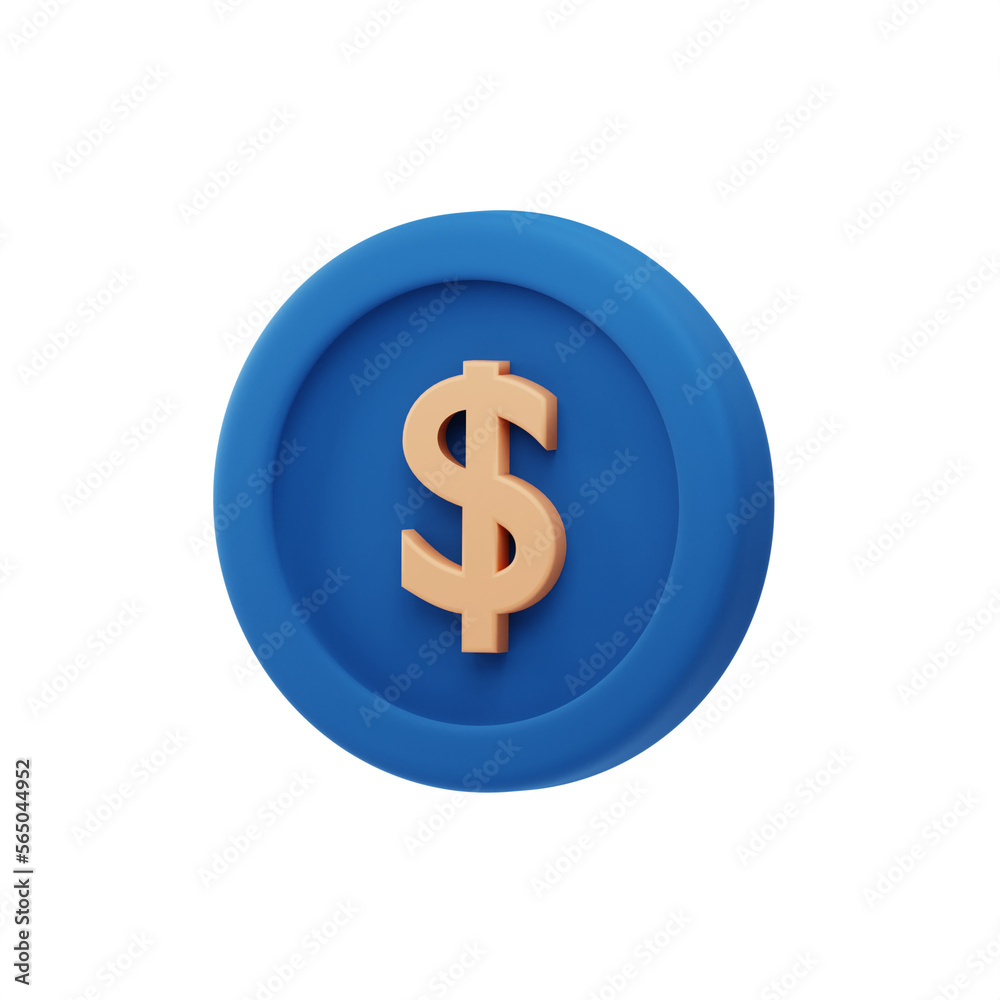 Realistic coin dollar 3D . Concept of coin dollar on isolated on minimal background . 3d Rendering Realistic coin dollar 3D . Concept of coin dollar on isolated on minimal background . 3d Rendering