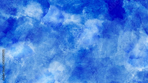 blue watercolor and paper texture. beautiful dark gradient hand drawn by brush grunge background. watercolor wash aqua painted texture close up, grungy design. blue nebula sparkle star universe © Aquarium