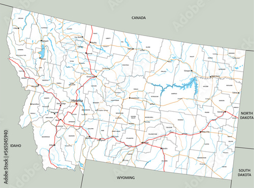 High detailed Montana road map with labeling. photo