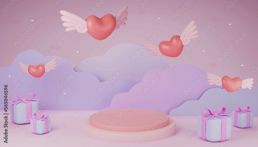 Valentine's Day with a bright pastel themed product showcase podium