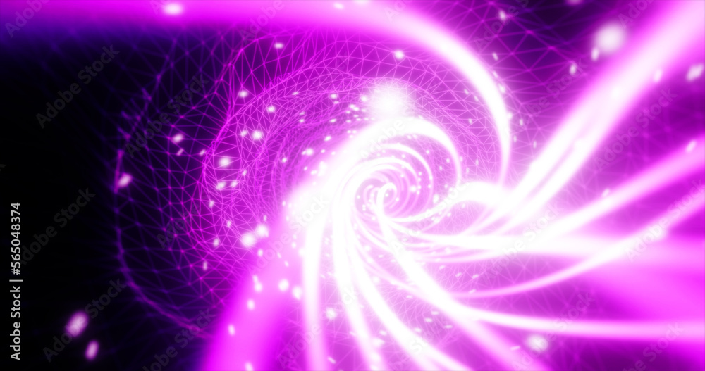 Abstract purple futuristic tunnel from a grid of particles lines glowing bright shiny neon digital magical energy on a dark background. Abstract background Abstract purple futuristic tunnel from a grid of particles lines glowing bright shiny neon digital magical energy on a dark background. Abstract background