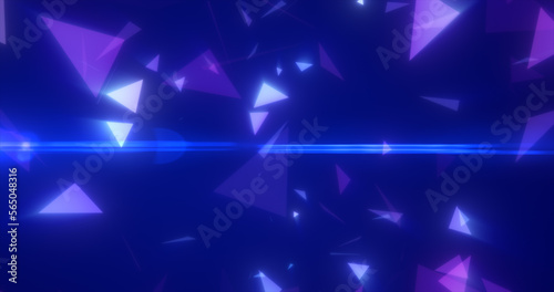 Abstract triangular fragments blue bright glowing, magical energy abstract background