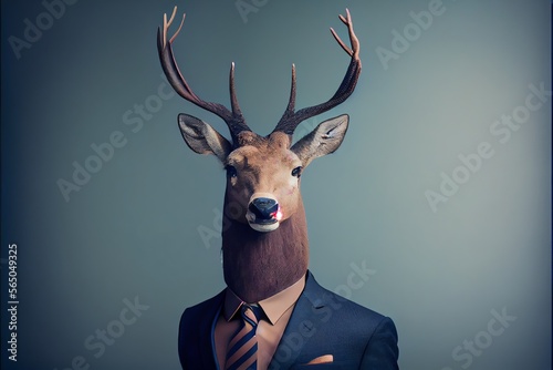 Portrait of a deer dressed in a formal business suit. Generative AI