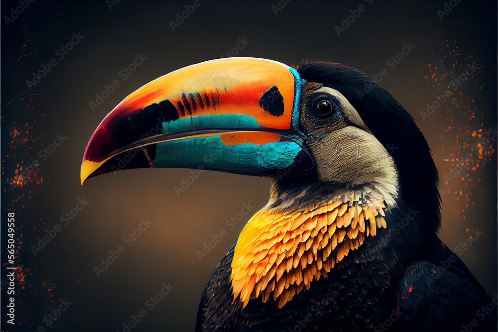 Portrait of a tropical toucan bird. Generative AI Portrait of a tropical toucan bird. Generative AI