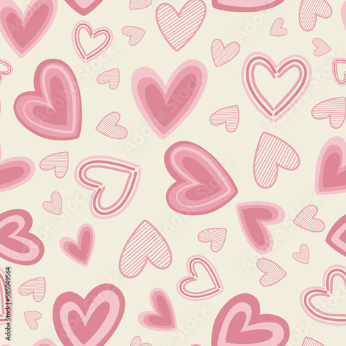 Valentine's Day Scattered Doodle Pink Hearts on beige Background