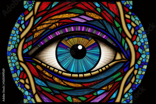Abstract magical fantasy eye  stained glass  Generative AI 
