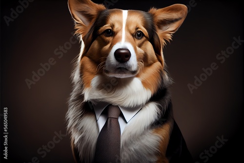 Portrait of dog in a business suit. Generative AI