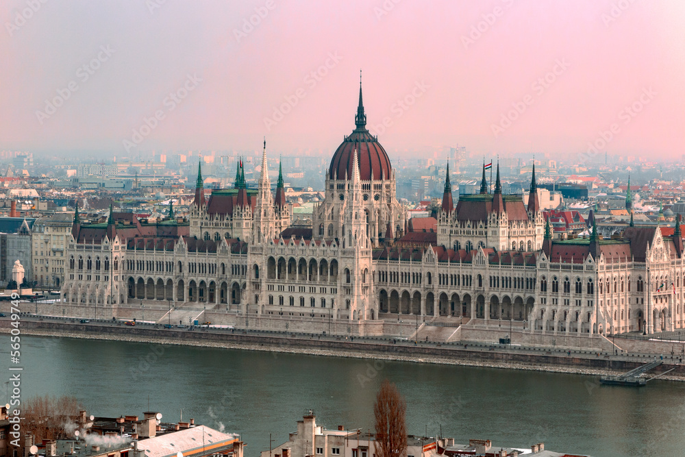 The Hungarian Parliament Building at dawn in Budapest