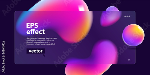 Website landing page vector template in glassmorphism style with floating shapes.