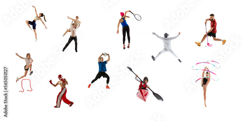 Collage. Dynamic studio shots of professional sportsmen training, doing different sports isolated over white background. Concept of motion, action, active lifestyle, achievements, challenges © master1305