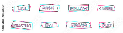 Set of stickers for a popular social network. Black - blue - pink sticker on white background. Modern advertising social media design. Vector illustration
