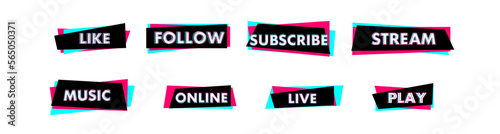 Set of stickers for a popular social network. Black - blue - pink sticker on white background. Modern advertising social media design. Vector illustration