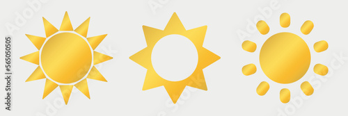 Set of sun icons. Summer, sunset symbol. Gold, golden. Vector illustration