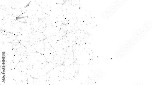 Geometric shapes connected by 3d render lines. Black transparent triangles connected by motion design lines. Black lexus 4k white background. Chaotic dots on a white background. Plexus background.