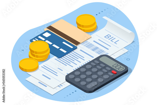 Isometric Online Bill Payment. Home Utilities Bill Payment Services Concept. Gas, Water, Electricity Supply. Save energy, pay utility bills photo