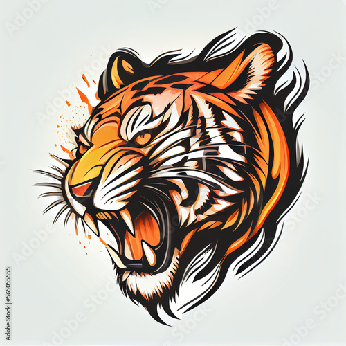 stylized roaring tiger head isolated on white background  cartoon style created with generative ai