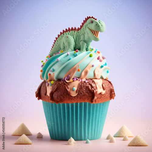 Dinosaur Cupcake. Generative AI