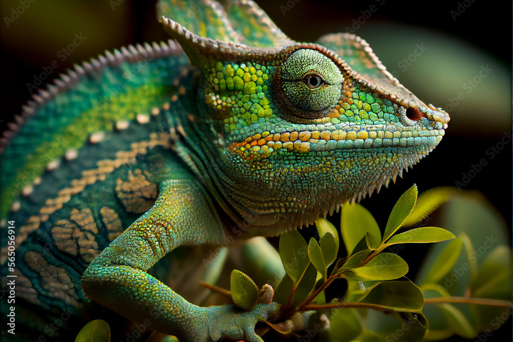 chameleon on a branch close up.generative ai technology chameleon on a branch close up.generative ai technology