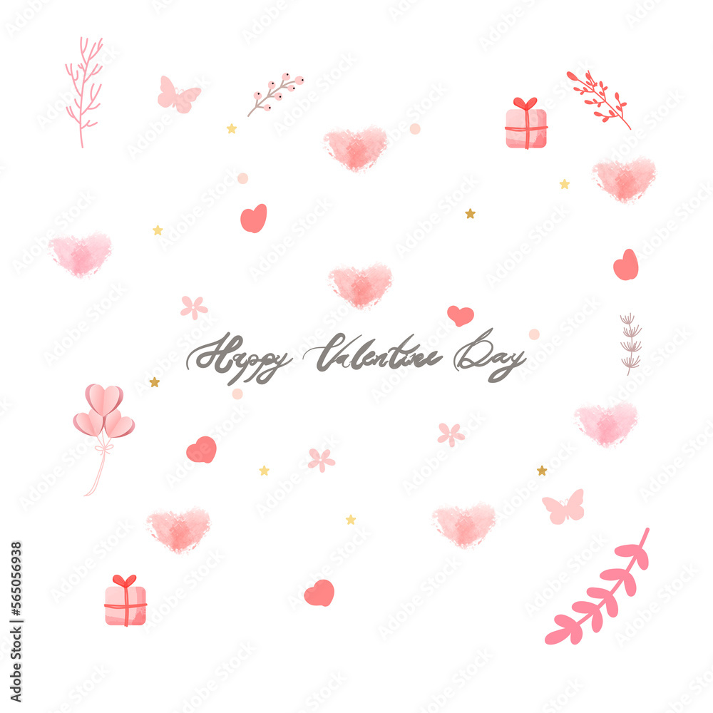 Pink gifts and little hearts are isolated on transparent backgrounds—decoration for Valentine's day border or frame design.