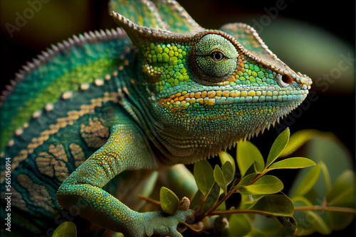 chameleon on a branch close up.generative ai technology  © purplepixels
