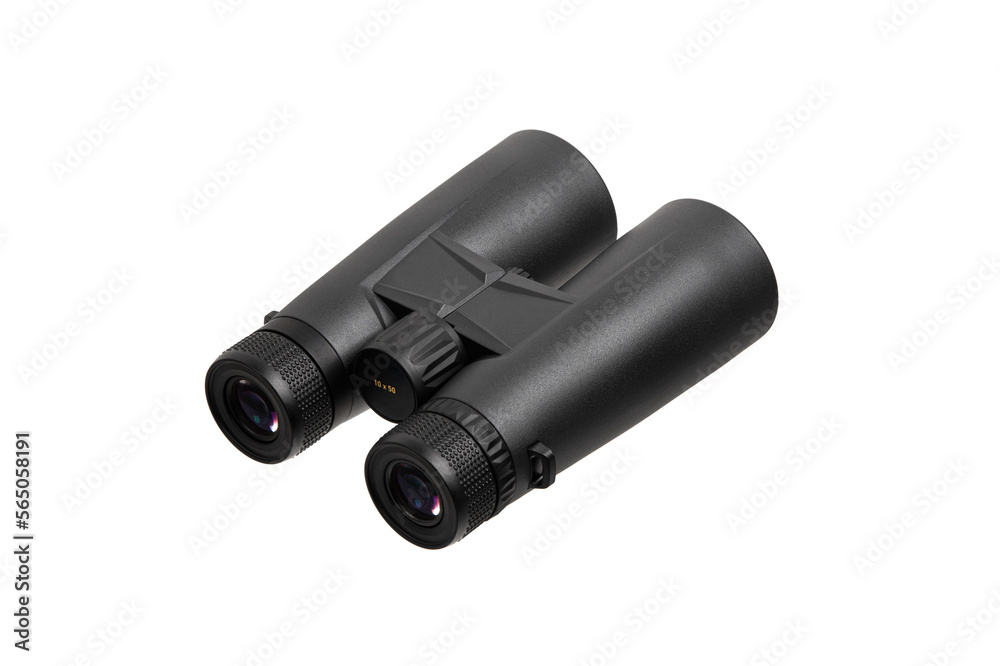 Modern binoculars. An optical instrument for observation at long distances. Isolate on a white back.