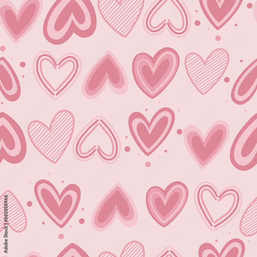 Valentine's Day Doodle Pink Hearts with dots on pink Background