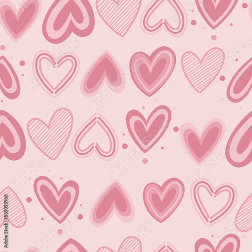Valentine s Day Doodle Pink Hearts with dots on pink Background