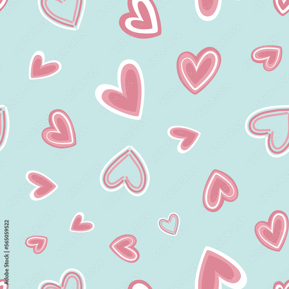 Valentine's Day Doodle Pink Hearts on light blue Background Valentine's Day Doodle Pink Hearts on light blue Background