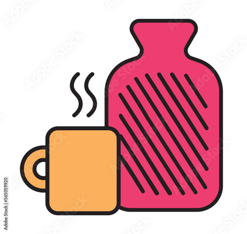 Illustration of Hot Water Bottle and Mug