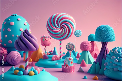 Fantasy Colorful Candyland Background. Generative AI