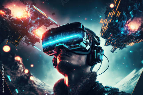 Immersive Gaming Experience: Futuristic Man Battles in Virtual Reality. Generative AI