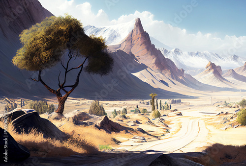 Afghanistan landscape with mountains. Generative AI Art. Beautiful view.