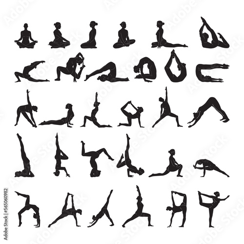 Fototapeta Naklejka Na Ścianę i Meble -  Set Yoga silhouette vector illustration