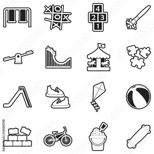 Kids Activities Icons. Line With Fill Design. Vector Illustration.