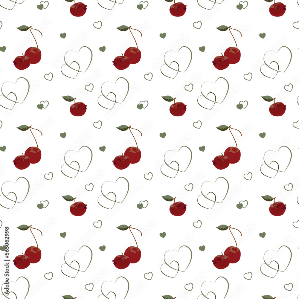 Seamless pattern with heart and cherry on white background Seamless pattern with heart and cherry on white background