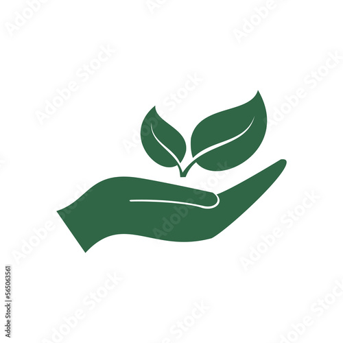 sprout in a hand of environmental protection logo