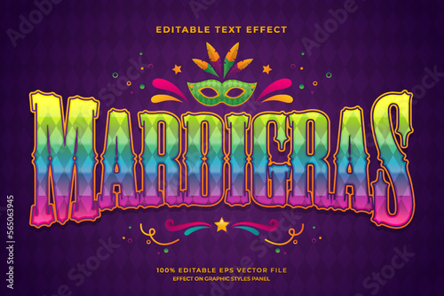 decorative mardi gras editable text effect vector