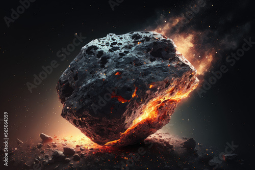 A meteorite with a blazing trail hitting the surface of a planet. Created with Generative AI.