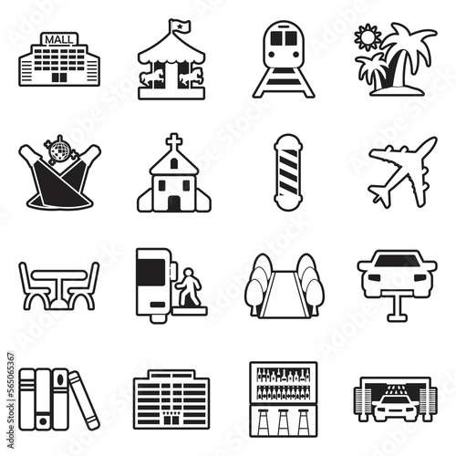 Places Icons. Line With Fill Design. Vector Illustration.