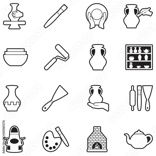 Pottery Icons. Line With Fill Design. Vector Illustration.