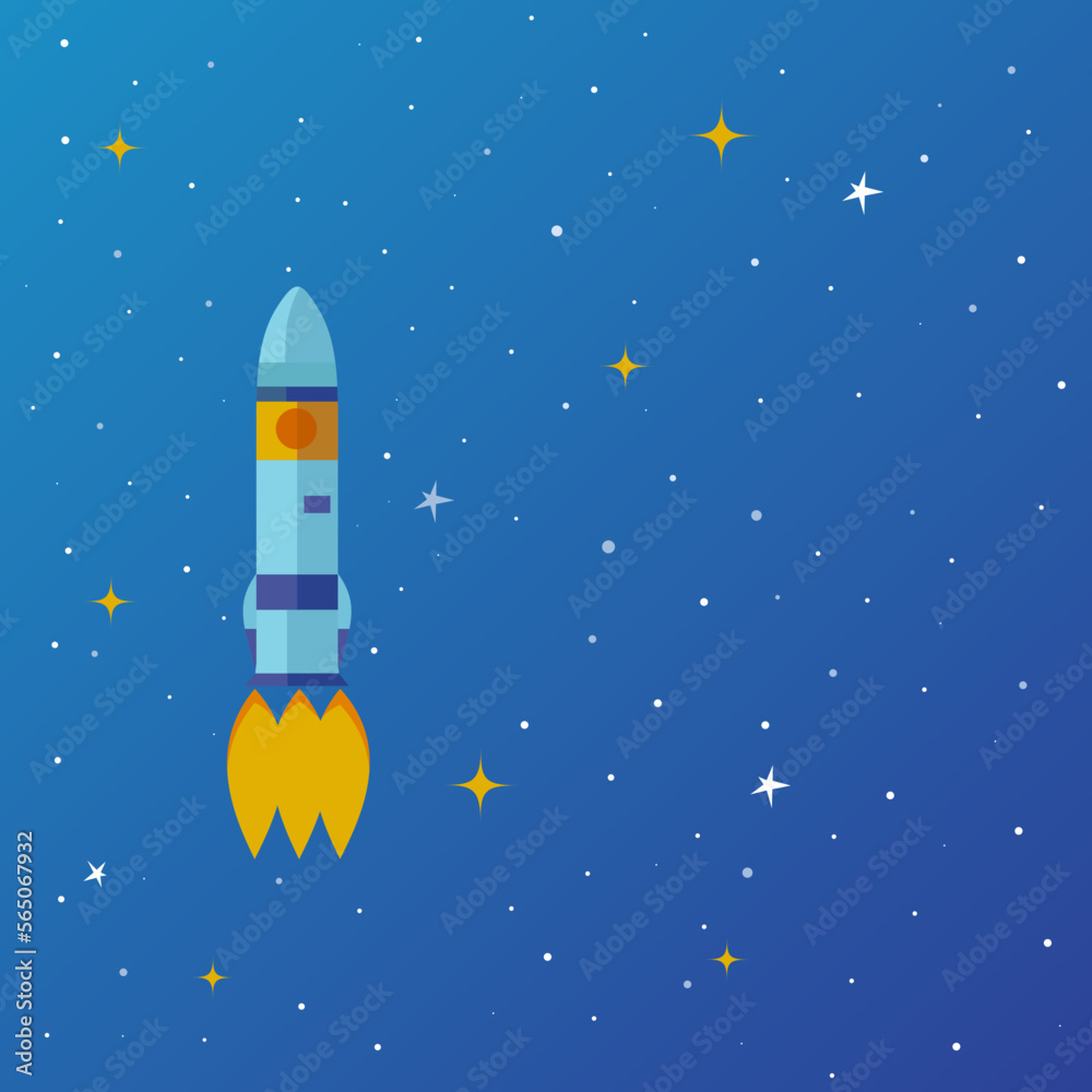 Space trip. Space exploration. Flying rocket in space. Space trip. Space exploration. Flying rocket in space.