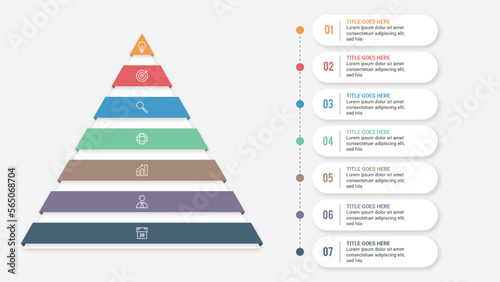 3D Pyramid Hierarchy Infographic Template Design with 7 Layers photo