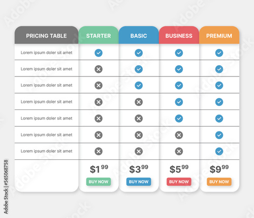 Subscription Plan Price Comparison Table Infographic Design Template