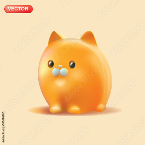 Cute ginger cat. Realistic 3d design element In plastic cartoon style. Vector illustration.