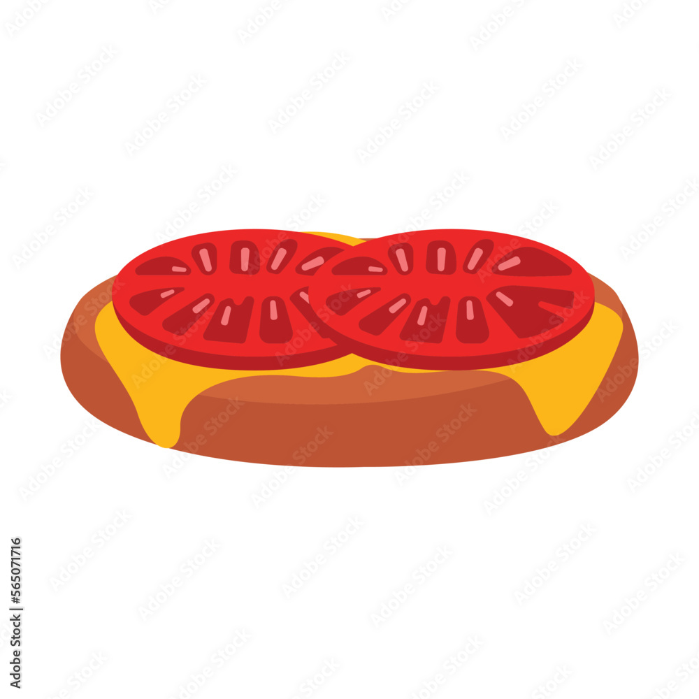 Sandwich with tomato icon in cartoon style isolated on white background. Food symbol stock vector illustration. Sandwich with tomato icon in cartoon style isolated on white background. Food symbol stock vector illustration.