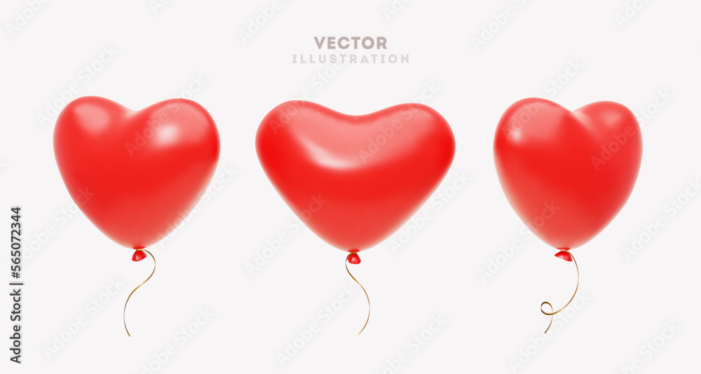 3d vector illustration with heart shape elements. Valentine's day romantic icons