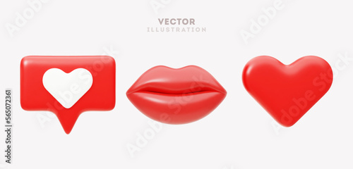 3d vector illustration with heart shape elements. Valentine's day romantic icons