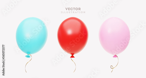 Festive background. Pastel pink, red and blue balloons white background. 3D vector illustration