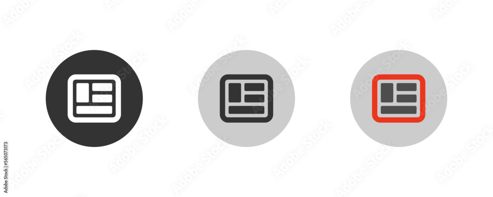 Newspaper icon. Article, press symbol. Press sign. Daily update concept. Outline, flat, and colored style. Flat design. Vector illustration.