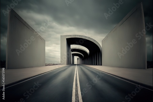 Concrete road, gloomy path,...